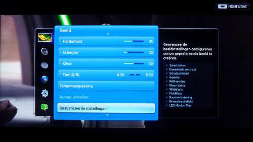 Advanced beeld menu
